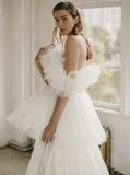 Short Wedding Dress With Detachable Train, Casual Ruffled Wedding Dress,WD00894