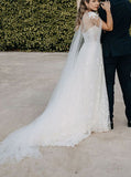 A-line Star Lace Wedding Dress With Cape,Destination Bridal Dress,WD00895