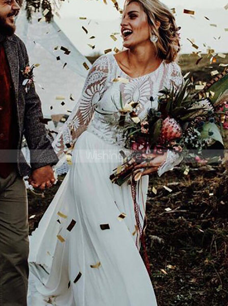 Boho Wedding Dress With Sleeve,Destination Wedding Dress,WD00899