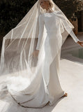 Cutout Back Wedding Dress With Sleeve, Stretch Crepe Bridal Dress,WD00903