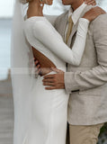 Cutout Back Wedding Dress With Sleeve, Stretch Crepe Bridal Dress,WD00903