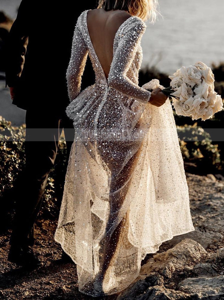 BlingBling Glitter Tulle Wedding Dress,Destination See Through Bridal - Wishingdress BlingBling Glitter Tulle Wedding Dress,Destination See Through Bridal - Wishingdress