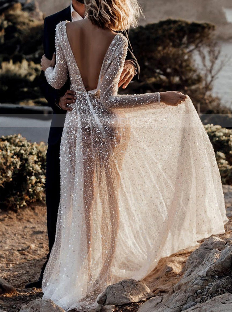 BlingBling Glitter Tulle Wedding Dress,Destination See Through Bridal - Wishingdress BlingBling Glitter Tulle Wedding Dress,Destination See Through Bridal - Wishingdress