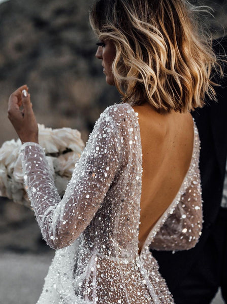 BlingBling Glitter Tulle Wedding Dress,Destination See Through Bridal - Wishingdress BlingBling Glitter Tulle Wedding Dress,Destination See Through Bridal - Wishingdress