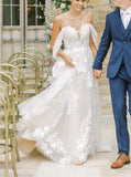 A-line Spaghetti Straps Wedding Dress,Lace Applique Bridal Dress,WD00909