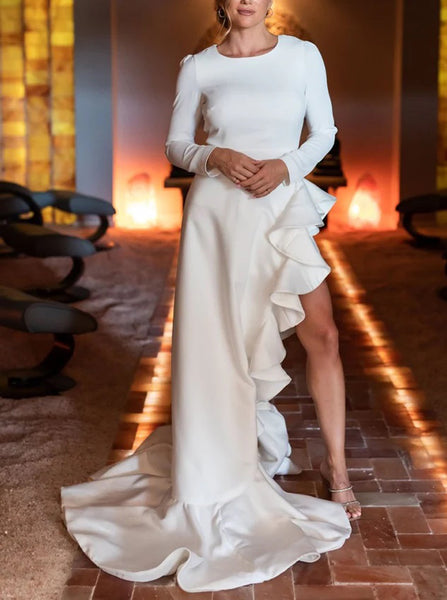 Asymmetrical Stretch Crepe Wedding Dress,Casual Wedding Dress,WD00910