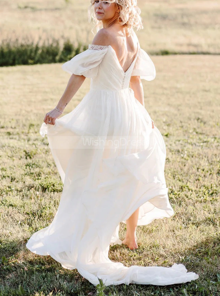 Casual Chiffon Bridal Dress,Off The Shoulder Wedding Dress,WD00911