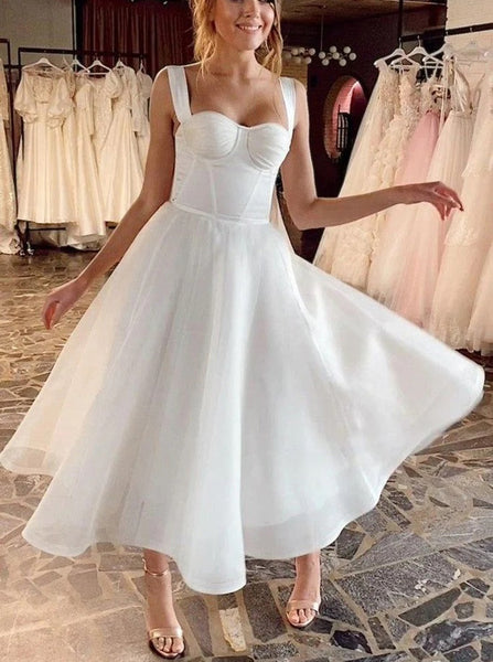 A-line Tea Length Wedding Dress,Organza Wedding Reception Dress,WD00920