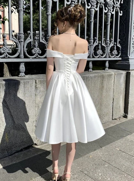 Short Wedding Dress,Off The Shoulder Satin Wedding Reception Dress,WD00923