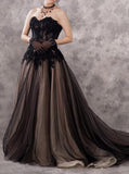 Vintage Sweetheart Neckline Wedding Gown,Black Champagne Bridal Dress,WD00926