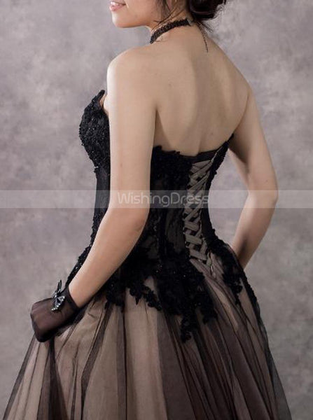 Vintage Sweetheart Neckline Wedding Gown,Black Champagne Bridal Dress,WD00926