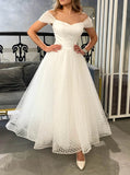 Polka Dots Tulle Wedding Dress,Vintage Ankle Length Bridal Reception Dress,WD01120