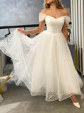 Polka Dots Tulle Wedding Dress,Vintage Ankle Length Bridal Reception Dress,WD01120