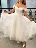 Polka Dots Tulle Wedding Dress,Vintage Ankle Length Bridal Reception Dress,WD01120