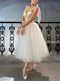 Tie Straps Short Wedding Dress,Tea Length Wedding Reception Dress,WD01121