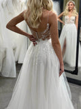 Sheer Bodice Wedding Dress,A-line Wedding Gown With Slit,WD001124