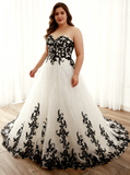 Black White Plus Size Wedding Gown,Sweetheart Neckline Bridal Dress,WD00693