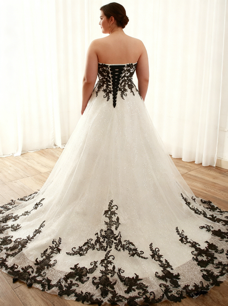 Black White Plus Size Wedding Gown,Sweetheart Neckline Bridal Dress,WD00693