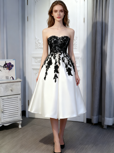 Tea Length Satin Wedding Dresses,Garden Wedding Dress,Wedding Reception Dress,WD00356