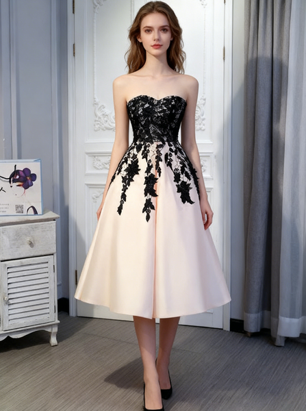 Tea Length Satin Wedding Dresses,Garden Wedding Dress,Wedding Reception Dress,WD00356