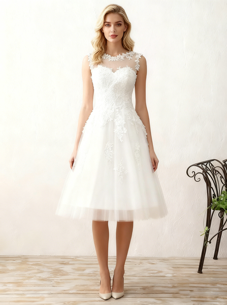 Vintage Wedding Dresses,Tea Length Wedding Dress,Destination Bridal Dress,WD00218