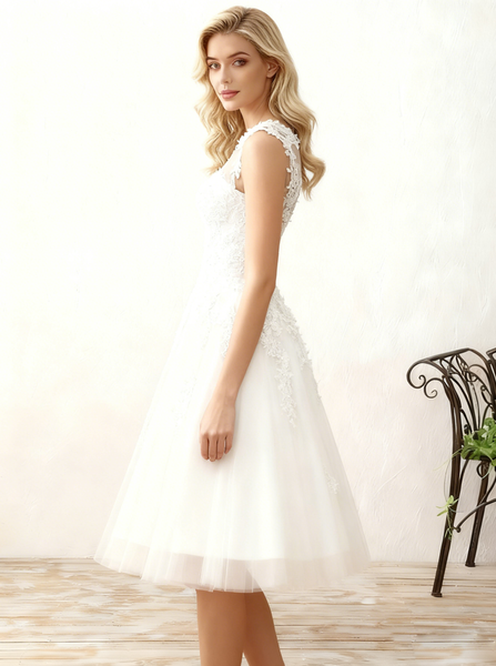 Vintage Wedding Dresses,Tea Length Wedding Dress,Destination Bridal Dress,WD00218