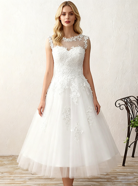 Vintage Wedding Dresses,Tea Length Wedding Dress,Destination Bridal Dress,WD00218