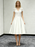 Simple Wedding Reception Dresses,Short Wedding Dress with Sleeves,WD00315