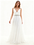 Beach Wedding Dresses,Chiffon Wedding Dress,Summer Wedding Dress,Vneck Bridal Dress,WD00230