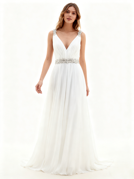 Beach Wedding Dresses,Chiffon Wedding Dress,Summer Wedding Dress,Vneck Bridal Dress,WD00230