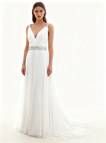 Beach Wedding Dresses,Chiffon Wedding Dress,Summer Wedding Dress,Vneck Bridal Dress,WD00230