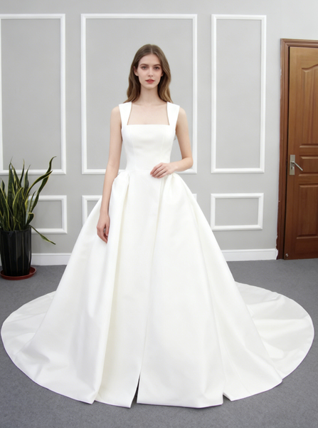 Satin Wedding Dresses,Modest Wedding Dress,White Wedding Dress,Simple Bridal Dress,WD00156