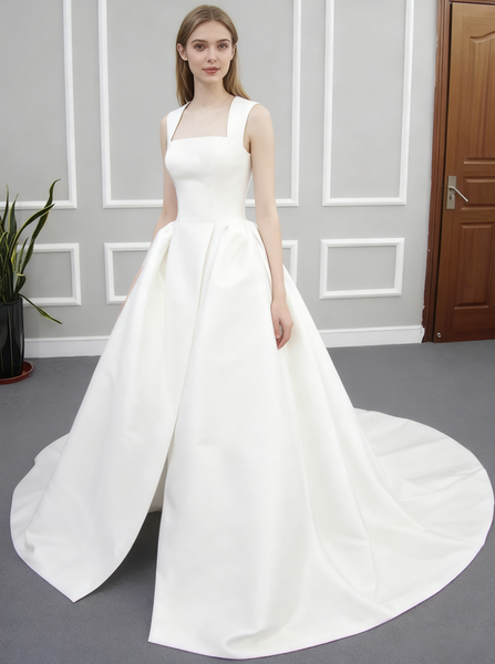 Satin Wedding Dresses,Modest Wedding Dress,White Wedding Dress,Simple Bridal Dress,WD00156