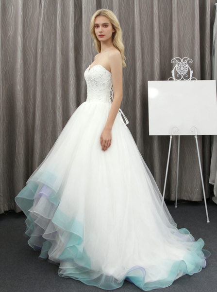Colored Wedding Dresses,High Low Wedding Dress,Tulle Wedding Dress,Unique Wedding Dress,WD00160