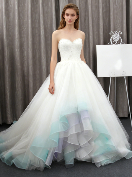 Colored Wedding Dresses,High Low Wedding Dress,Tulle Wedding Dress,Unique Wedding Dress,WD00160