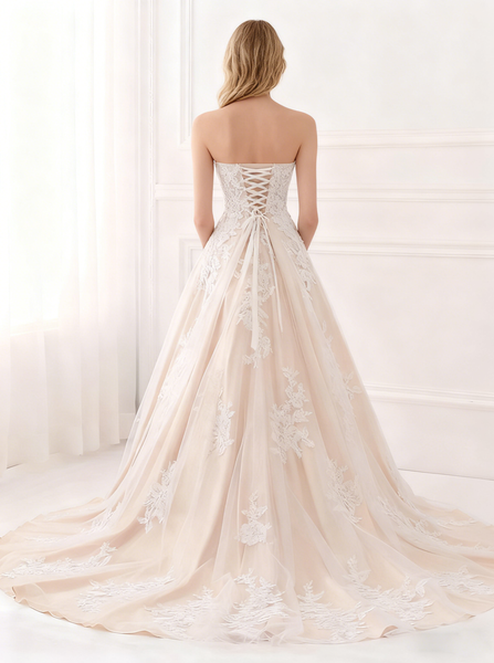 A-line Wedding Dresses,Lace Wedding Dress,Elegant Bridal Gown,Strapless Wedding Gown,WD00063