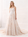 A-line Wedding Dresses,Lace Wedding Dress,Elegant Bridal Gown,Strapless Wedding Gown,WD00063