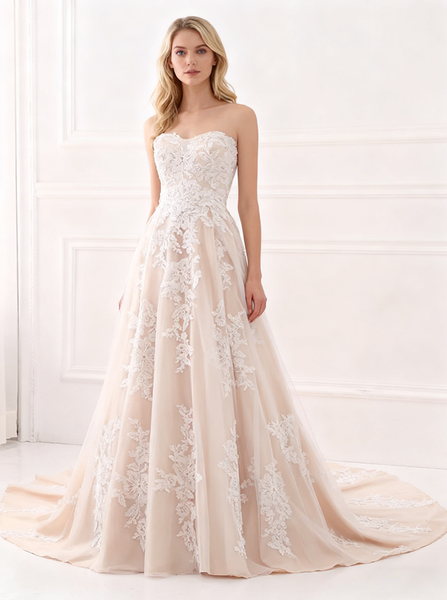 A-line Wedding Dresses,Lace Wedding Dress,Elegant Bridal Gown,Strapless Wedding Gown,WD00063