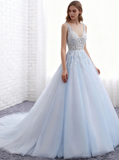 Light Blue Bridal Dress,Princess Wedding Dresses,Classic Bridal Dress,Backless Bridal Dress,WD00233