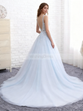 Light Blue Bridal Dress,Princess Wedding Dresses,Classic Bridal Dress,Backless Bridal Dress,WD00233