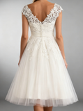 Ivory A-line Wedding Reception Dresses,Tea Length Elegant Wedding Dress,WD00541