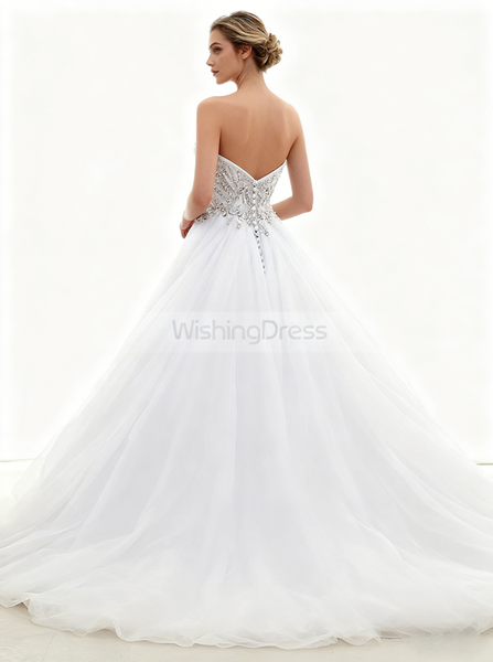 White Ball Gown Wedding Dress,Tulle Sweetheart Wedding Dress,Classic Bridal Gown,WD00036