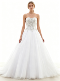 White Ball Gown Wedding Dress,Tulle Sweetheart Wedding Dress,Classic Bridal Gown,WD00036