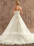A-line Strapless Wedding Dress,Elegant Lace and Tulle Bridal Dress,WD00592