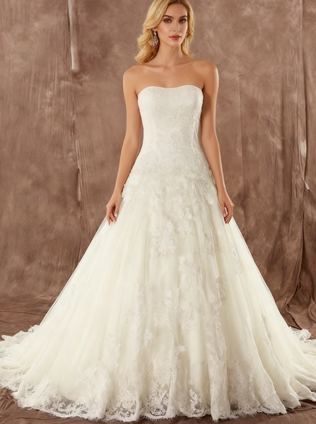 A-line Strapless Wedding Dress,Elegant Lace and Tulle Bridal Dress,WD00592