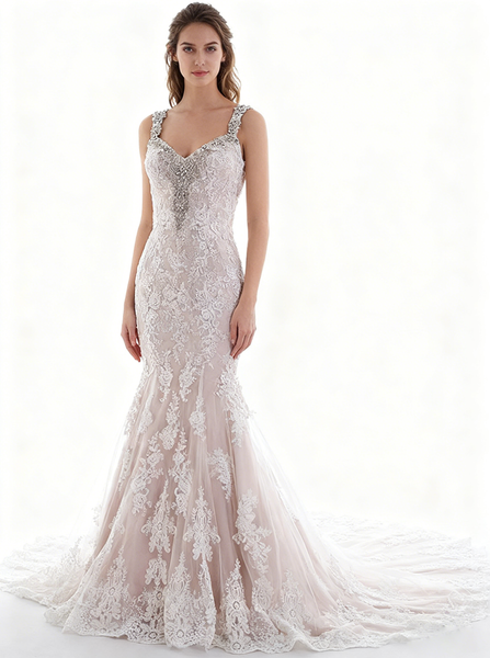 Lace Wedding Dress with Straps,Mermaid Wedding Dress,Backless Wedding Dress,WD00004