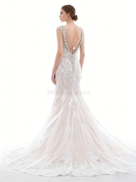 Lace Wedding Dress with Straps,Mermaid Wedding Dress,Backless Wedding Dress,WD00004