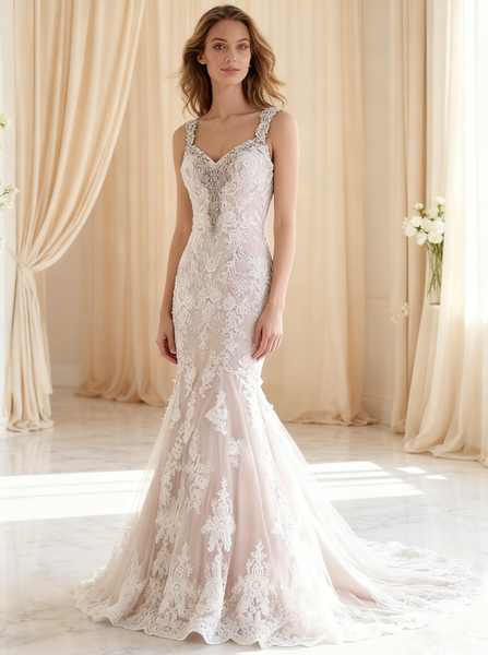 Lace Wedding Dress with Straps,Mermaid Wedding Dress,Backless Wedding Dress,WD00004