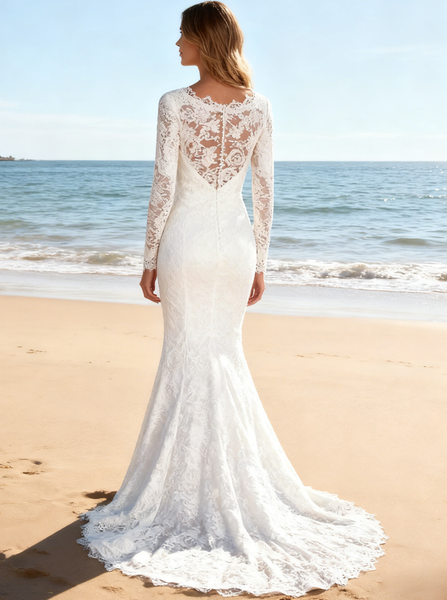 Ivory Lace Wedding Dresses,Modest Wedding Dress with Long Sleeves,WD00610