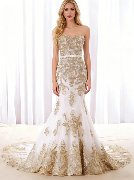 Mermaid Wedding Dresses,Classic Wedding Dress,Lace Strapless Bridal Dress,WD00076